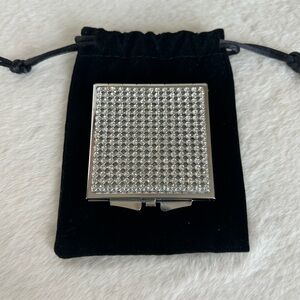 TOMO Glam Makeup Compact Travel Rhinestone Bling Mirror Silver New